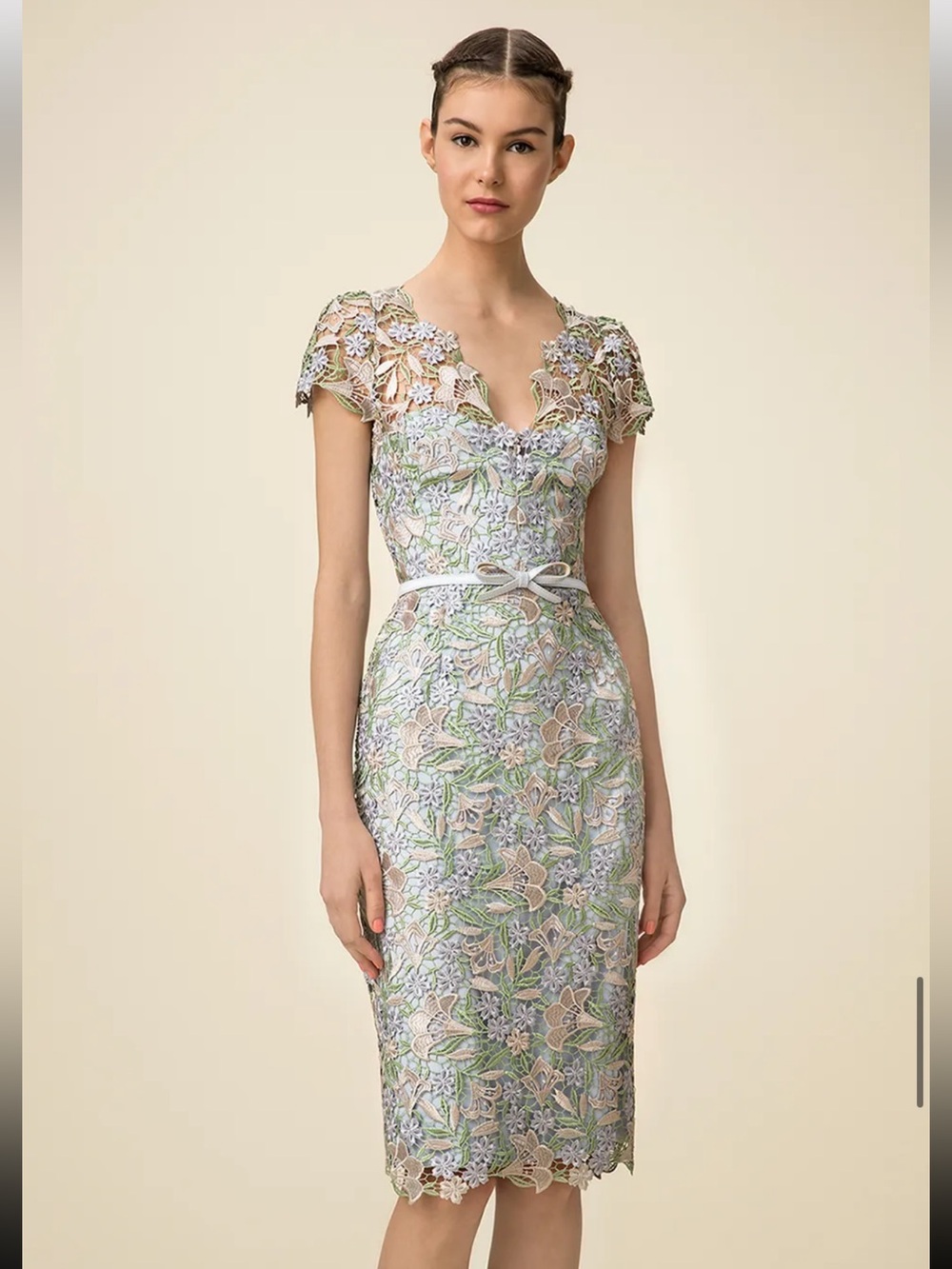 MARCHESA NOTTE Floral Guipure Lace Cocktail Dress Embroidered Sz 14